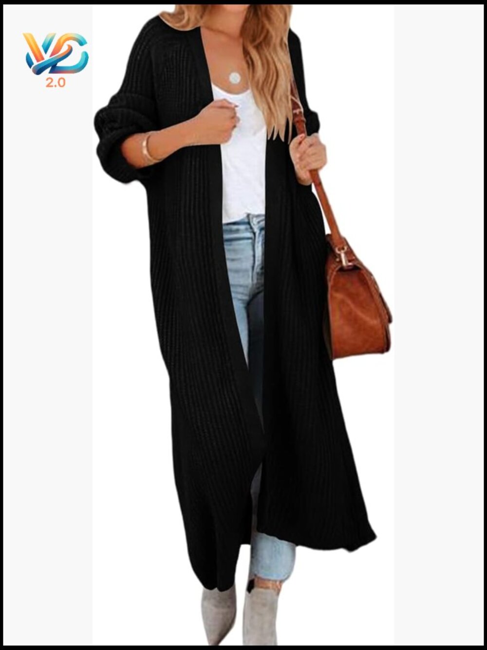 Oversized Long Cardigan Sweater Long Sleeve Split Open Front Drape Knit Duster
